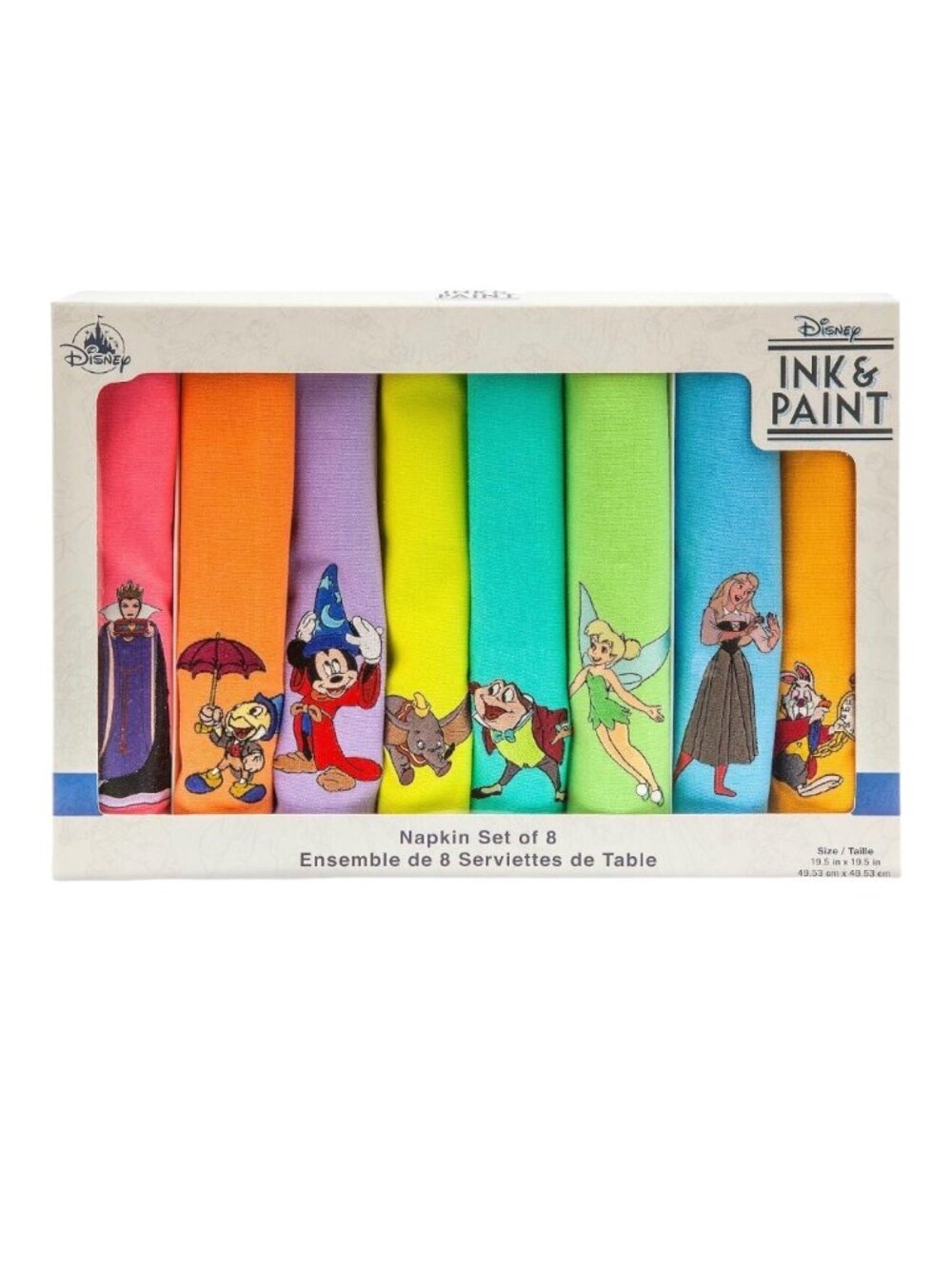 Disney Parks Ink & Paint Mickey Tinker Bell Aurora Mr Toad Evil Queen Napkin Set